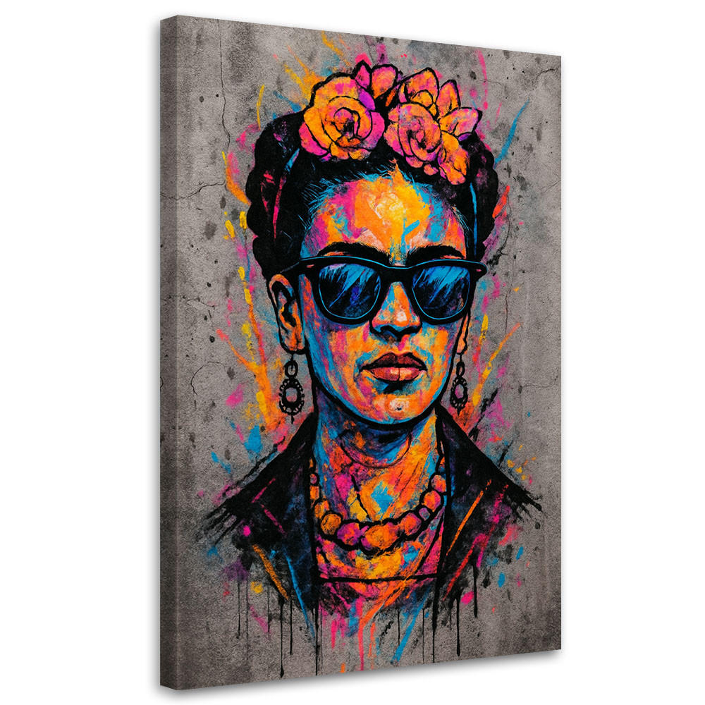 LEINWANDBILD Frida Kahlo Porträt einer Frau Pop Art 80x120cm - Grau, Textil (80/120cm) - Feeby