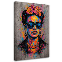 LEINWANDBILD Frida Kahlo Porträt einer Frau Pop Art 80x120cm - Grau, Textil (80/120cm) - Feeby