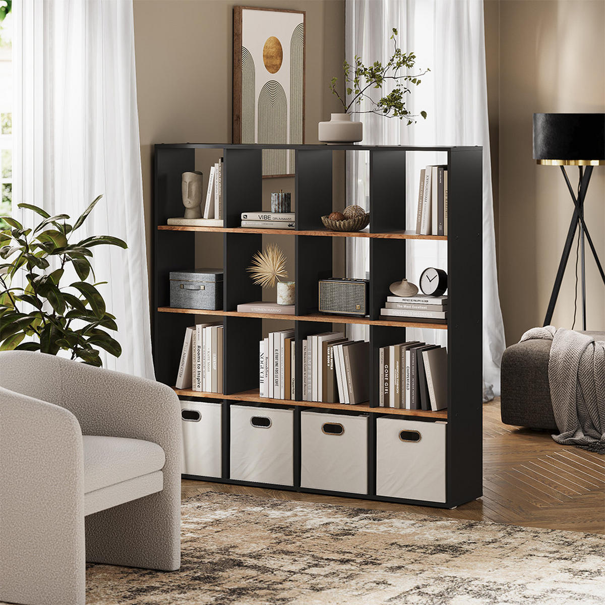 RAUMTEILER Karree Anthrazit/Goldkraft Eiche 138.5 x 142.5 cm - Honigeiche/Anthrazit, Holzwerkstoff (142.4/143/29cm) - Vicco