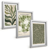 BILDER SET 3er Set - 20x30 cm Silberner Rahmen - Pflanzenmuster, Boho-Dekorationen - Silberfarben, Kunststoff (20/30cm) - TULUP