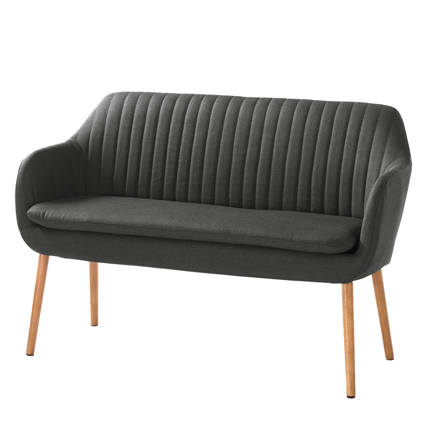 KÜCHENSOFA - Webstoff / Massivholz Eiche - Dunkelgrau, Eichenholz/Holz (130/85/62cm) - home24