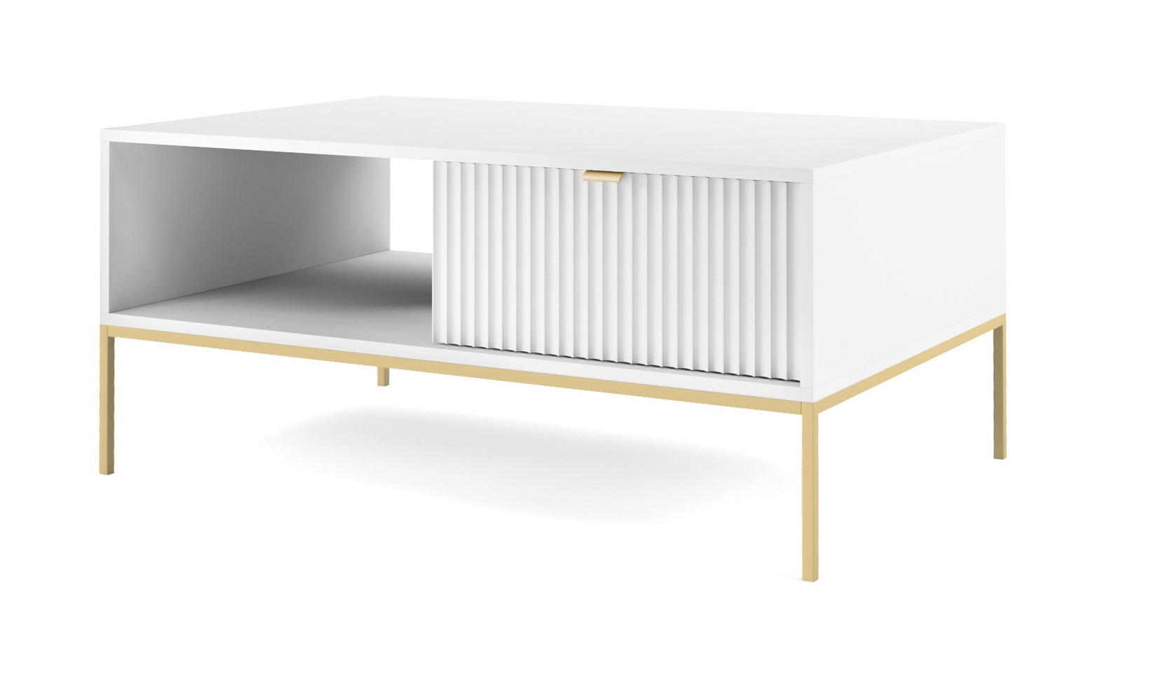 COUCHTISCH 104 cm Galla mit geriffelten Fronten und Schublade, Weiß + Gold - Goldfarben/Weiß, Holz (68/104/46cm) - Emporius