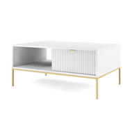 COUCHTISCH 104 cm Galla mit geriffelten Fronten und Schublade, Weiß + Gold - Goldfarben/Weiß, Holz (68/104/46cm) - Emporius