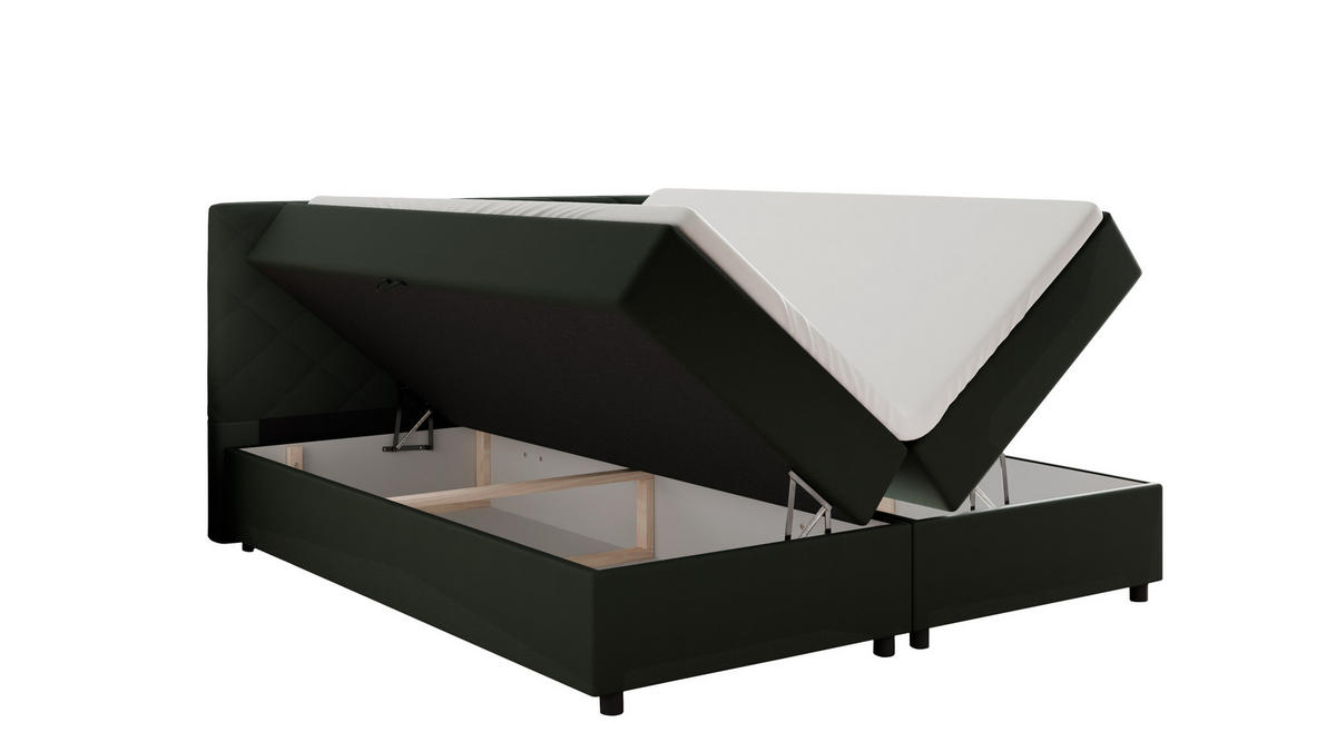 BOXBETT Diamaro 180x200 cm mit Bettkasten und Topper - Dunkelgrün - Grün, Holz (180/200cm) - Panda Möbel