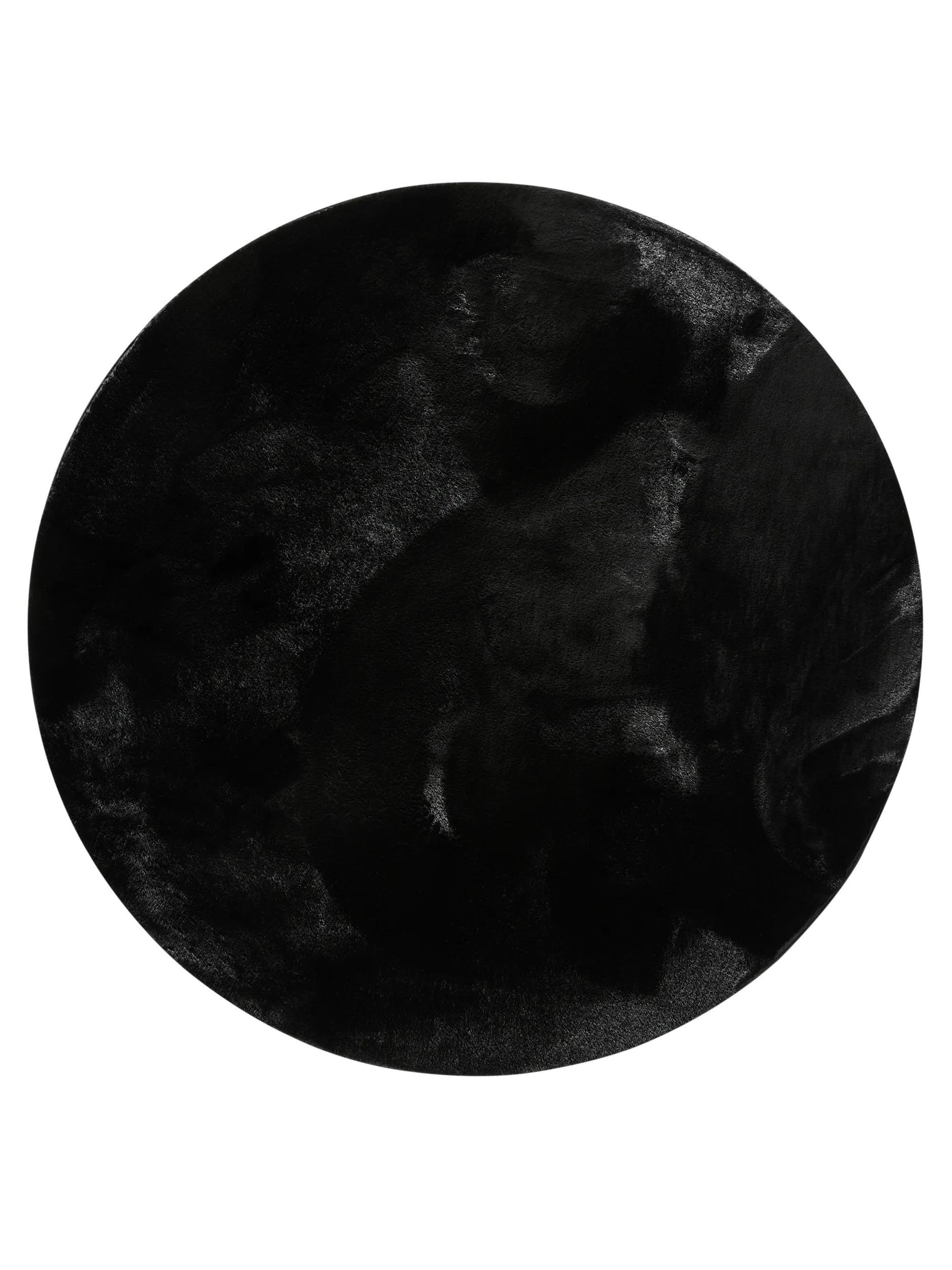 KUNSTFELLTEPPICH Furry Schwarz ø 160 cm rund - Schwarz, Kunststoff/Textil (160/160cm) - benuta