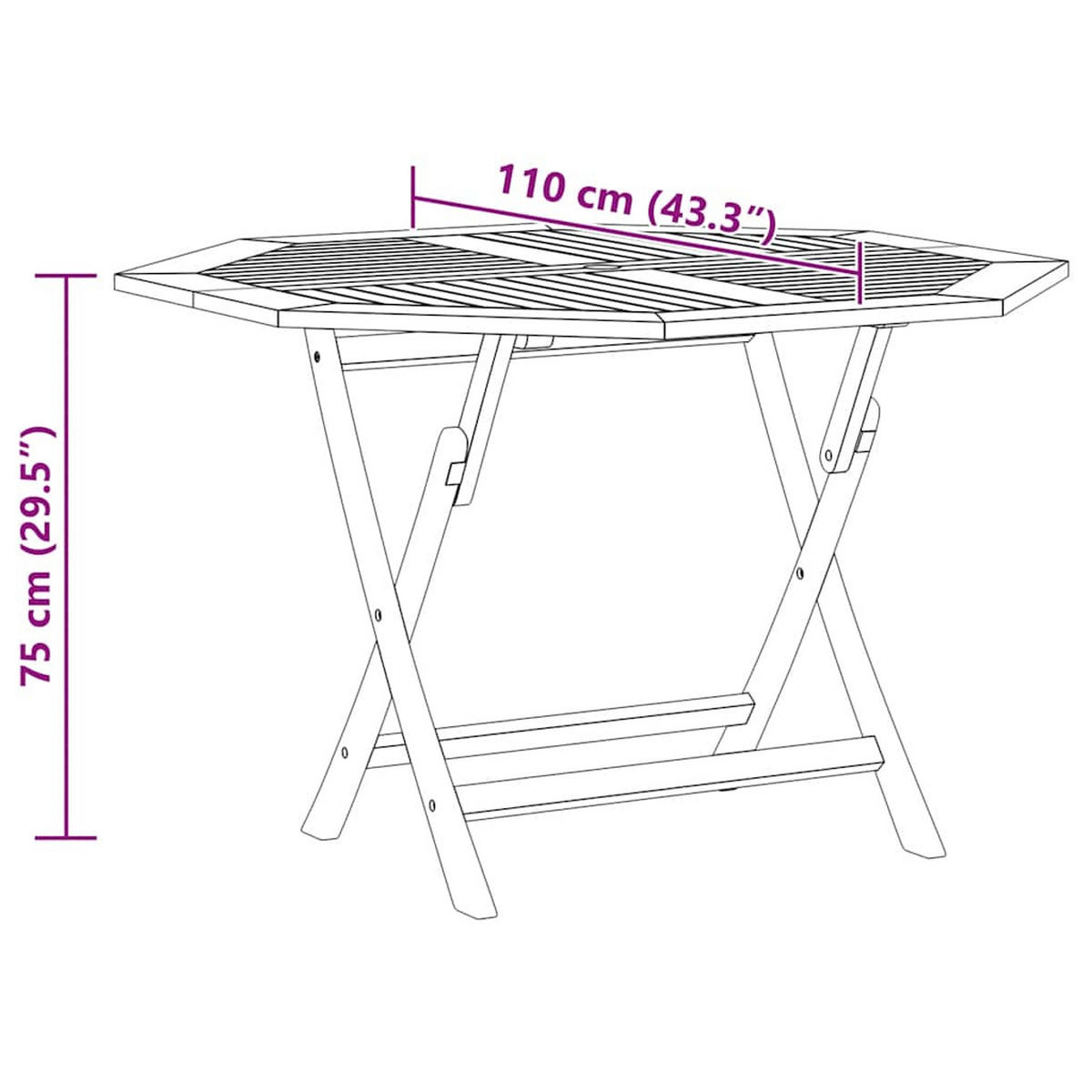 GARTENTISCH, klappbar, 110/110/75 cm, aus Massivholz Akazie, achteckig - Braun, Holz (110/110/75cm) - vidaXL