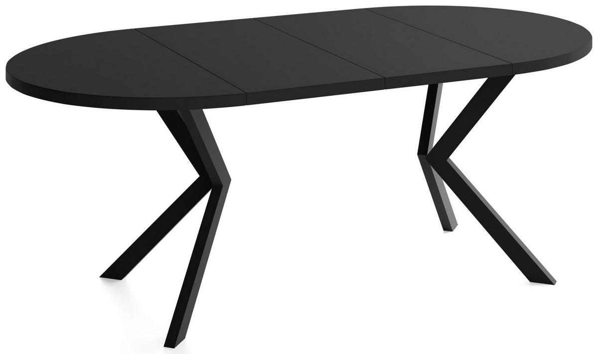 ESSTISCH Valeo runder ausziehbarer, Schwarz 120-200/120/76 cm - Schwarz, Holzwerkstoff/Metall (120/200/76cm) - WFL GROUP
