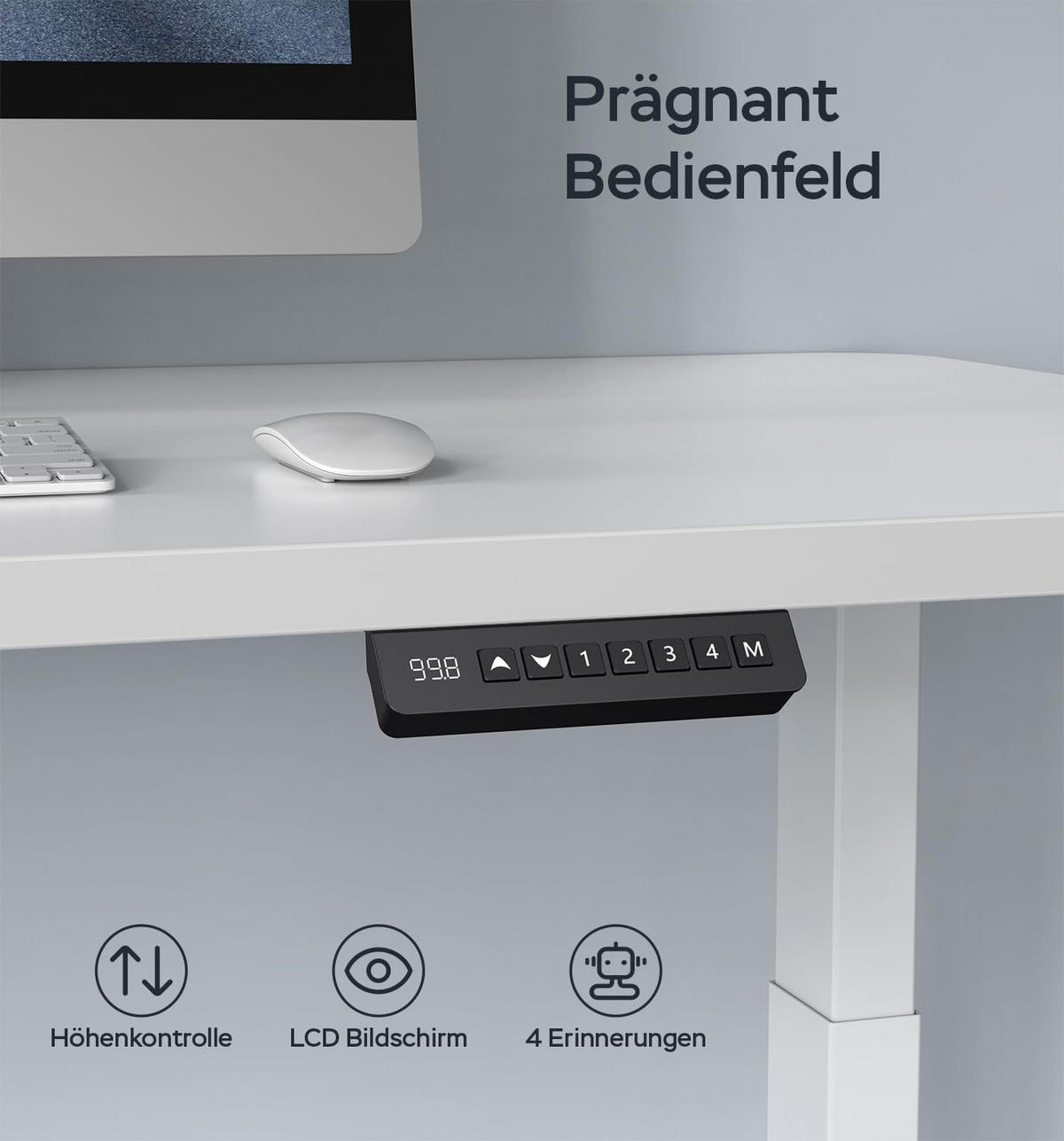 TISCHGESTELL Höhenverstellbares 72/120 cm Weiß aus Stahl mit 2 Motoren und 4 Höhenspeichern - Weiß, Metall (180/60/120cm) - OKWISH