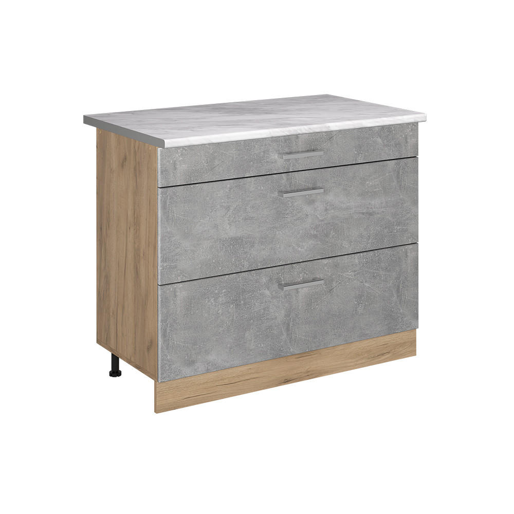 SPODNÍ SKŘÍŇKA KUCHYŇSKÉ LINKY R-Line, Beton/Zlatý mocný dub, 100 cm pracovná doska Mramor - šedá/barva dubu, kompozitní dřevo (100/81.6/60cm) - Vicco