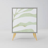 SIDEBOARD BOTANICAL SPARK, Grau, 57,5x42x75,5 cm, Goldfarbene Metallfüße - Goldfarben/Multicolor, Holzwerkstoff/Metall (57.5/75.5/42cm) - SpaceRebels