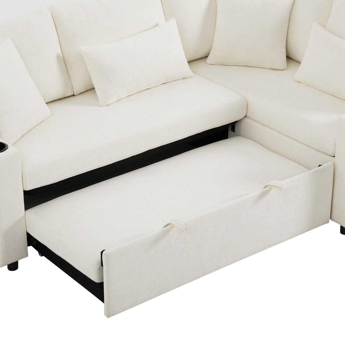 ECKSCHLAFSOFA Chenille Beige mit Stauraum, USB und Kissen - Beige, Holzwerkstoff/Kunststoff (206.5/141cm) - WISHDOR