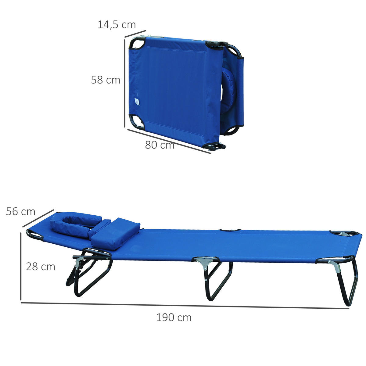 SONNENLIEGE, Blau, Oxford-Stoff , Stahlrohr - Blau, Metall (56/28/190cm) - Outsunny