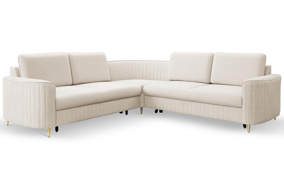 ECKSOFA VELA R-S Beige Velours-Stoff mit Schlaffunktion - Beige, Holz (251/251cm) - MASSENO