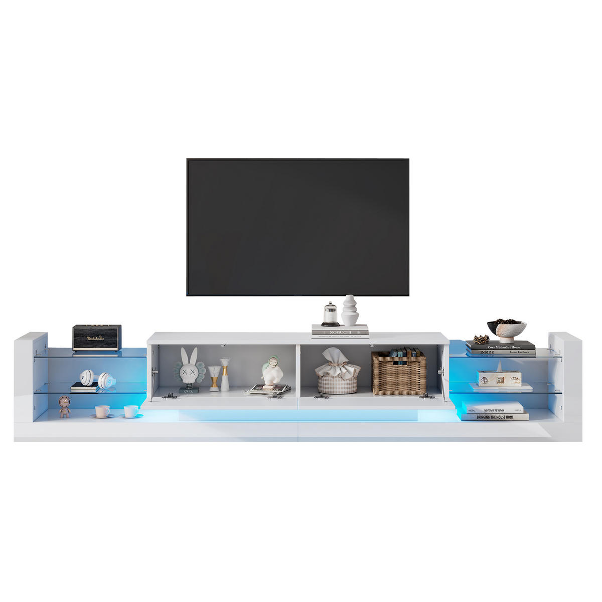 TV-ELEMENT181X38X38CM Hochglanz-Weiß mit LED-Beleuchtung für 80-Zoll - Weiß, Holz (45.72/15.88/101.6cm) - Raelunyi