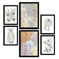 POSTER Set Mit 6 Flügel Der Liebe 2 In Tiere Zusammenfassungen A3 & A4 Schwarzer Rahmen - Schwarz, Papier (29/3cm) - Nacnic