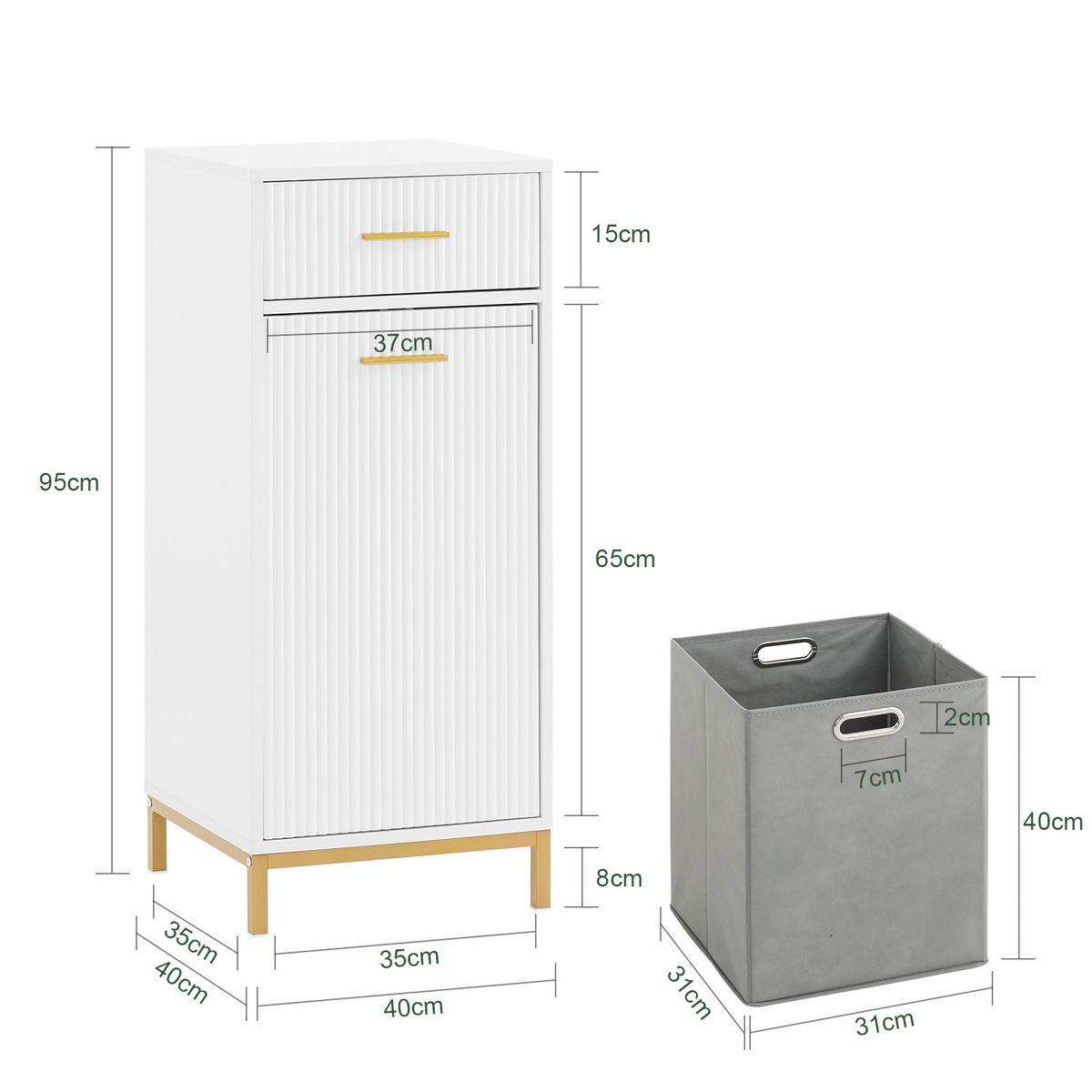 WÄSCHESCHRANK Weiß - Weiß, Holzwerkstoff/Metall (40/95/40cm) - SoBuy