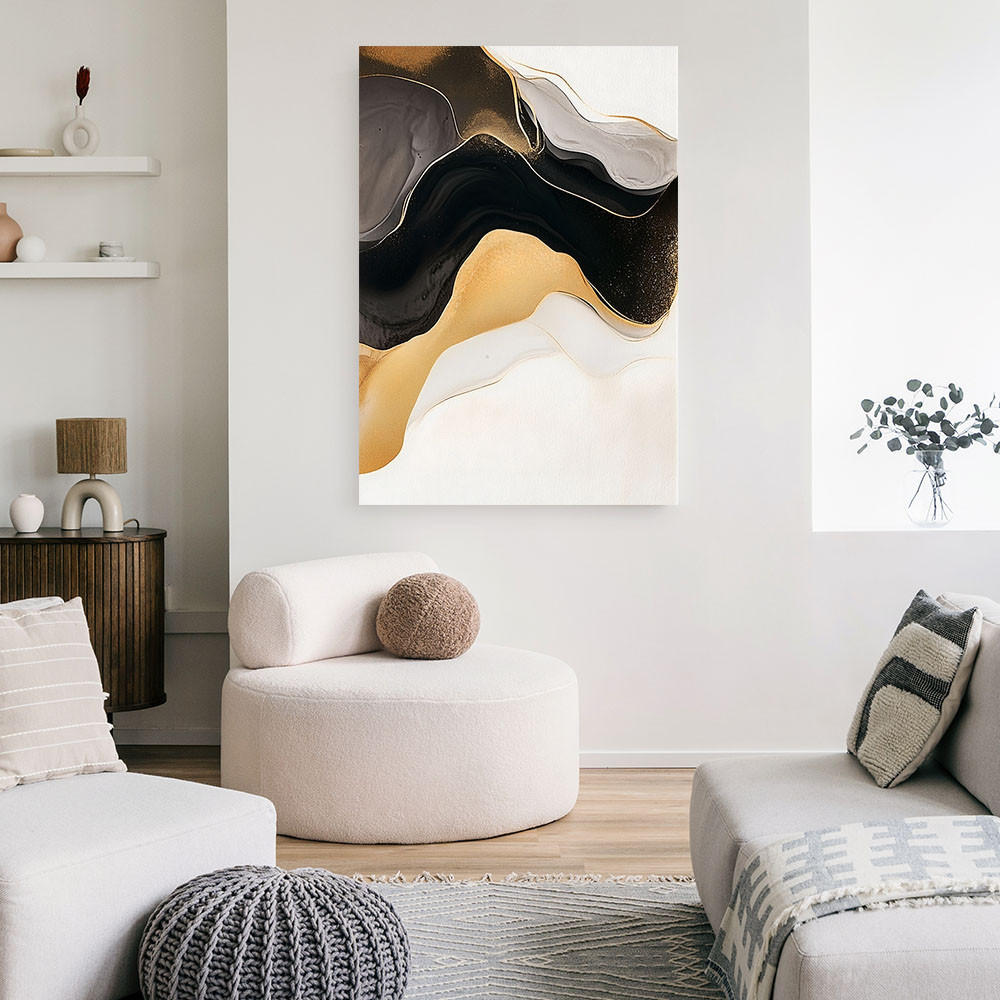 LEINWANDBILD Marmor-Abstraktion Gold 40x60cm - Beige, Textil (40/60cm) - Feeby