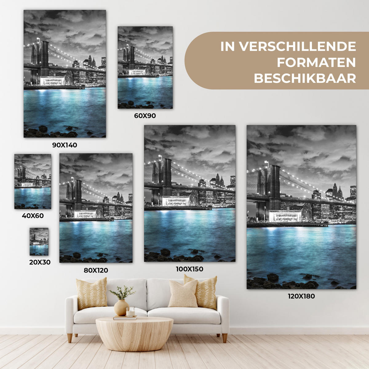 LEINWANDBILD New York - Skyline - Stadt - Blau Wanddeko Schlafzimmer 60x90 cm - Blaugrau, Textil (60/90cm) - MuchoWow