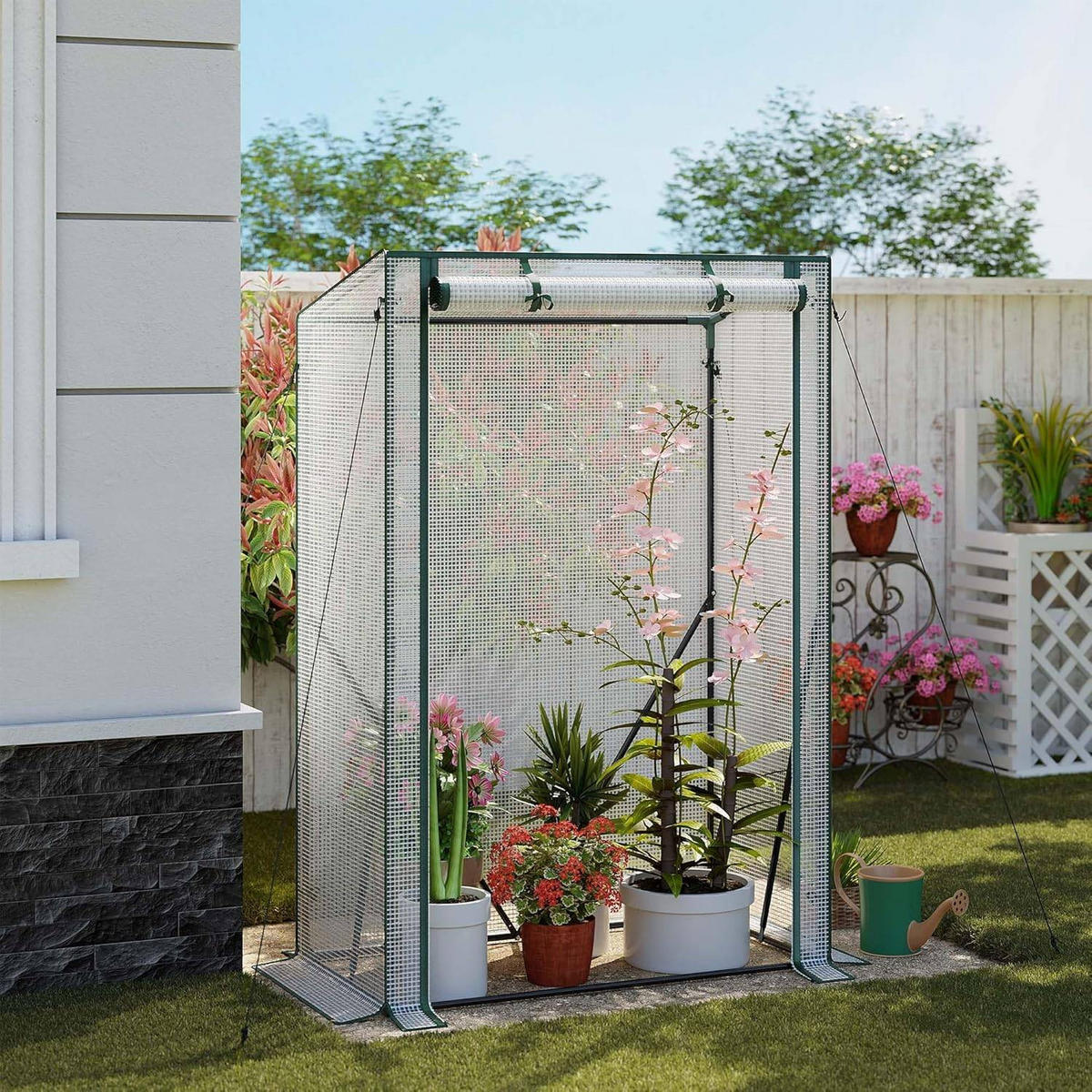 FOLIENGEWÄCHSHAUS, PE-reissfeste, 100x50x150/136 cm - Weiß, Textil/Metall (100/150/50cm) - Woltu