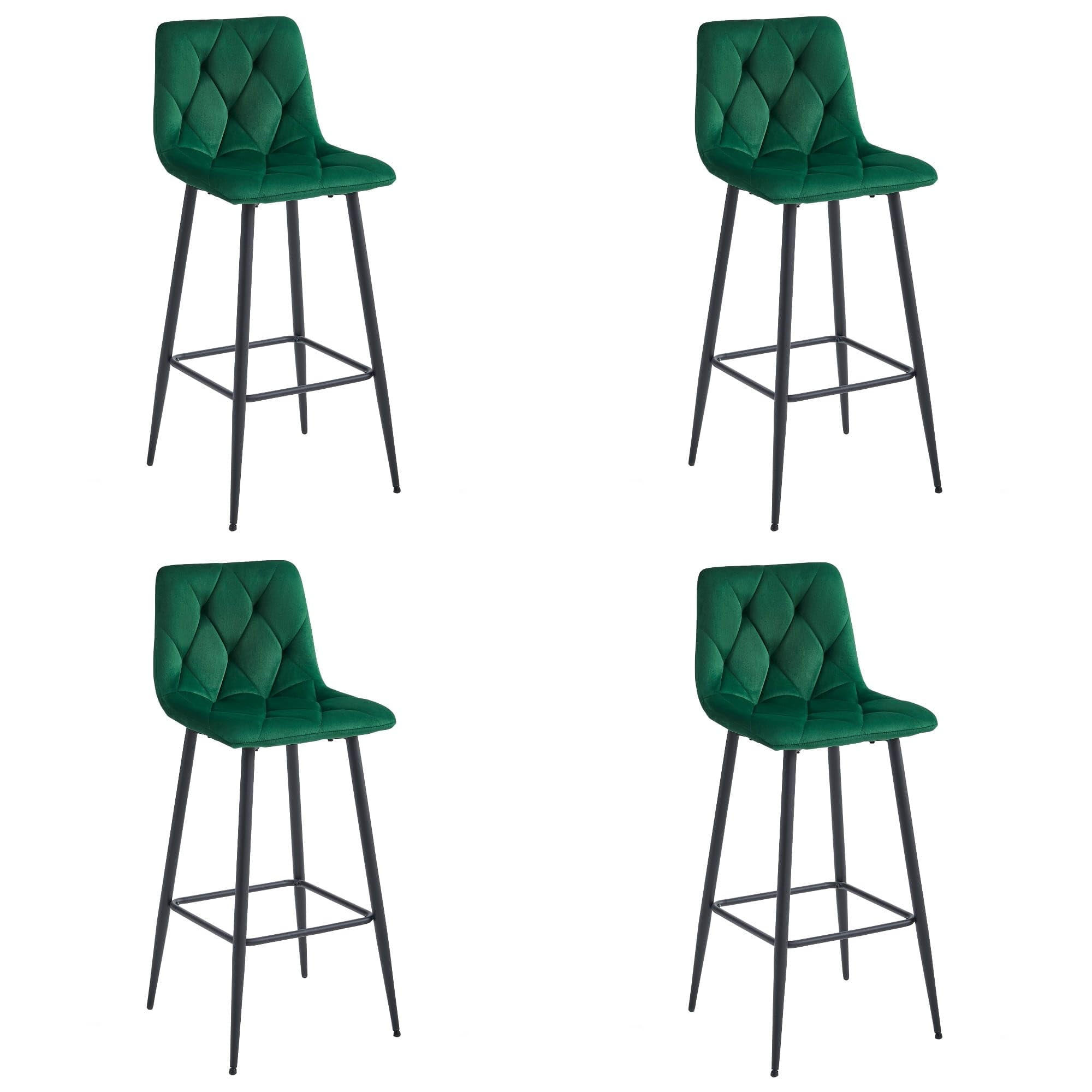 BARHOCKER 4er Set Dunkelgrüner Velours, Gepolsterte Rückenlehne, Bequem Und Modernes Design Für Die Küche Oder Die Theke - Grün, Textil (46/104/33cm) - Best For Home