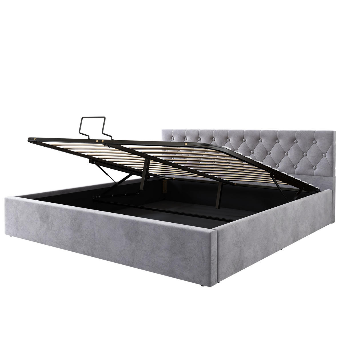 POLSTERBETT 180/200 cm in Grau Samt - Grau, Holz/Textil (180/200cm) - KOMHTOM