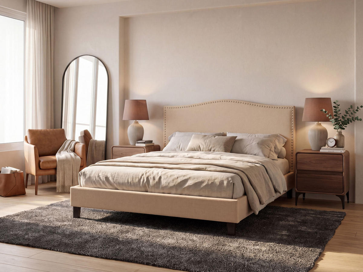 POLSTERBETT 160/200 cm Beige Montpellier - Beige, Textil (160/200cm) - Beliani