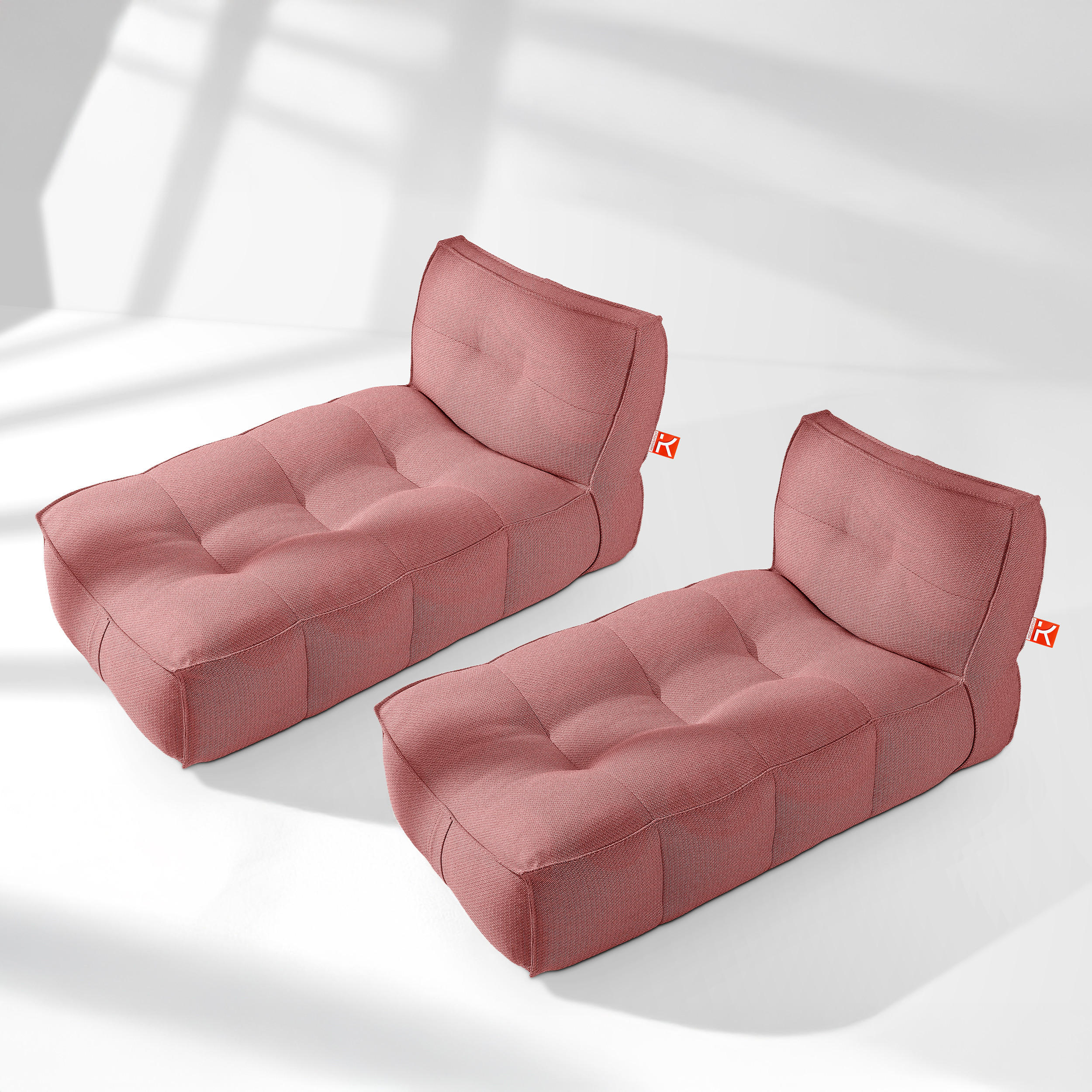 GARTENLIEGE LOVIA Sonnenliege 2-er Set, Rot/Weiß - Rot, Textil (90/82/174cm) - KONSIMO®