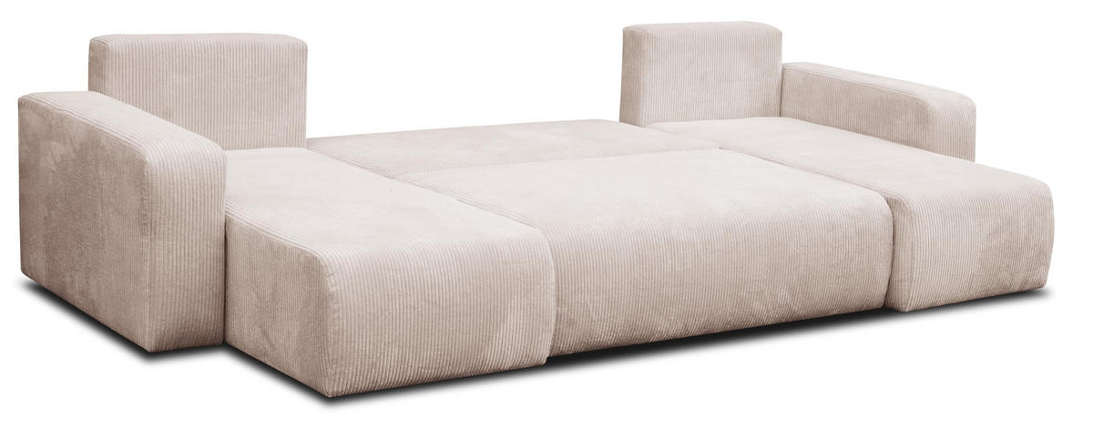 WOHNLANDSCHAFT LUNA U-FORM mit Schlaffunktion und Bettkasten (Beige) - Beige, Textil (312/83/142cm) - VENASI MÖBEL
