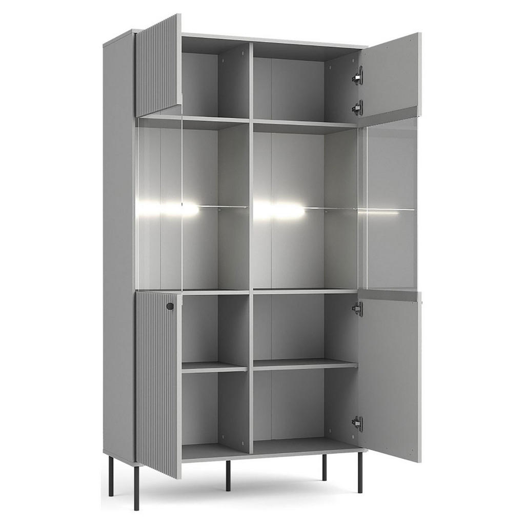 Thumbnail - Feldmann-Wohnen Vitrine, Grau, Schwarz, Holz, 8 Fächer, Rechteckig, 106x192x41 cm, Wohnzimmer, Wohnwände, Vitrinenschrän...