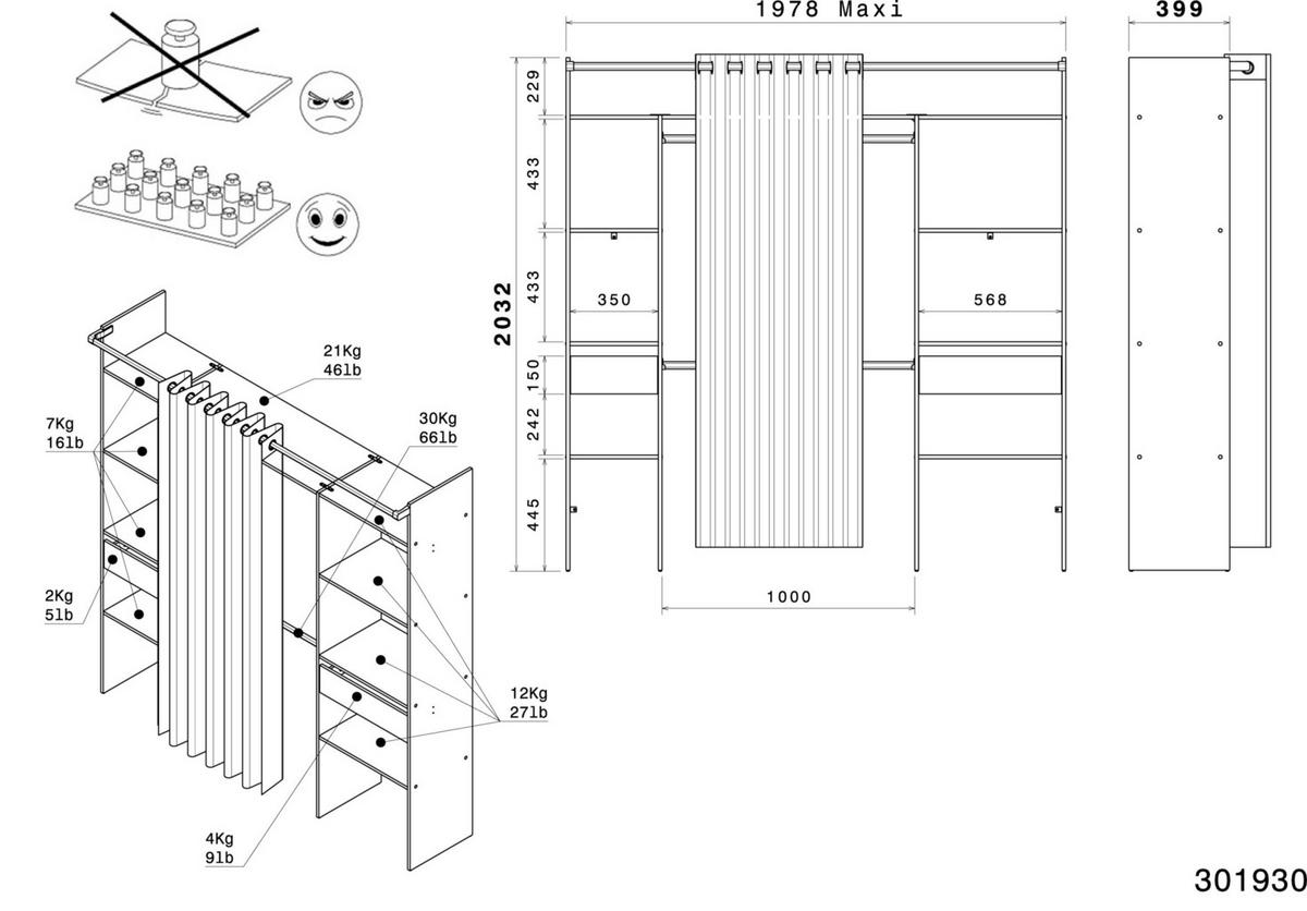 KLEIDERSCHRANK Combi 2 in Weiß von Parisot – Flexibler Stauraum in modernem Design – mit Vorhang - Weiß, Holzwerkstoff (80/200/120cm)