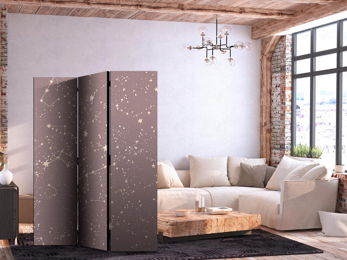 PARAVENT Beidseitig Bedruckter 3-tlg 135x172 cm Sterne im Boho Stil - Lila, Holz/Textil (135/172/3cm) - Muralo