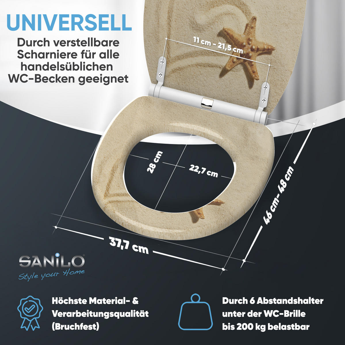 WC-SITZ mit Absenkautomatik & Top Fix Sandy - Braun, Holzwerkstoff (37.7/5.5/48cm) - Sanilo