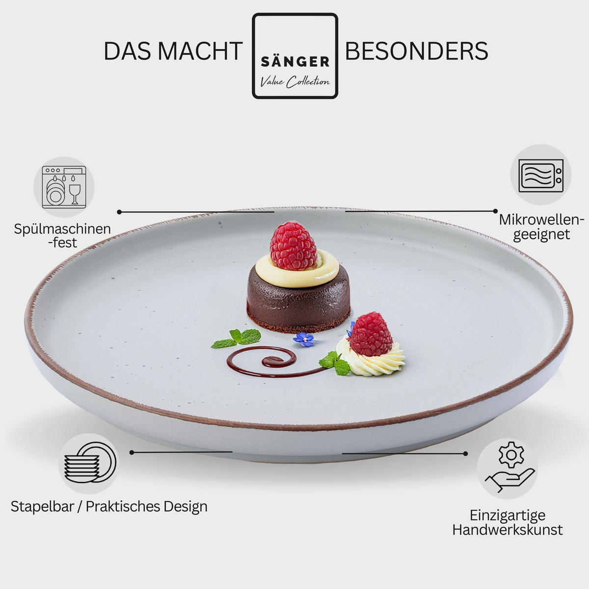 DESSERTTELLER BOMBAY STONE - 4 teilig aus Steingut - Hellgrau, Stein (20.5cm) - Sänger