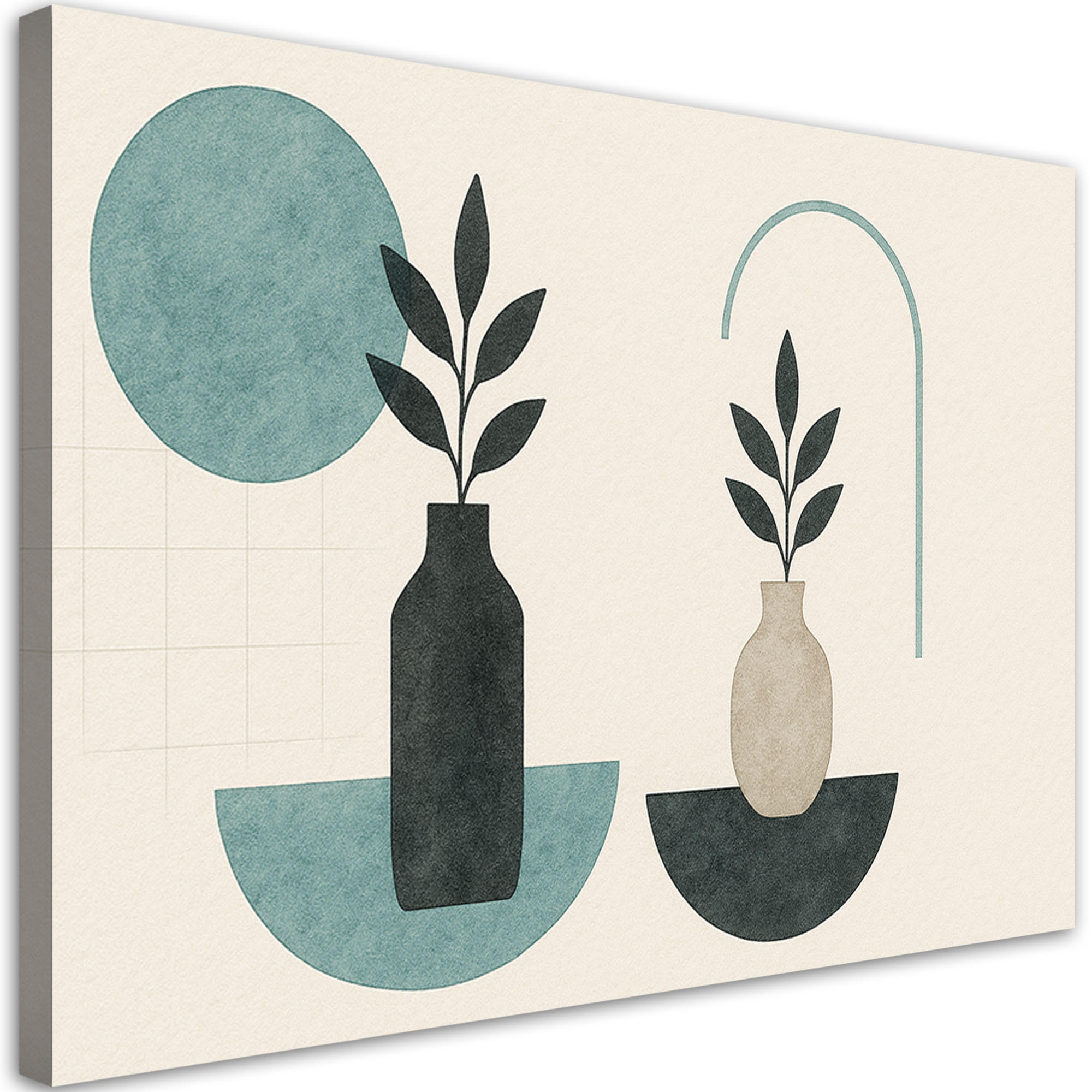 LEINWANDBILD Vasen Minimalismus Abstraktion Türkis 120x80cm - Beige, Textil (120/80cm) - Feeby
