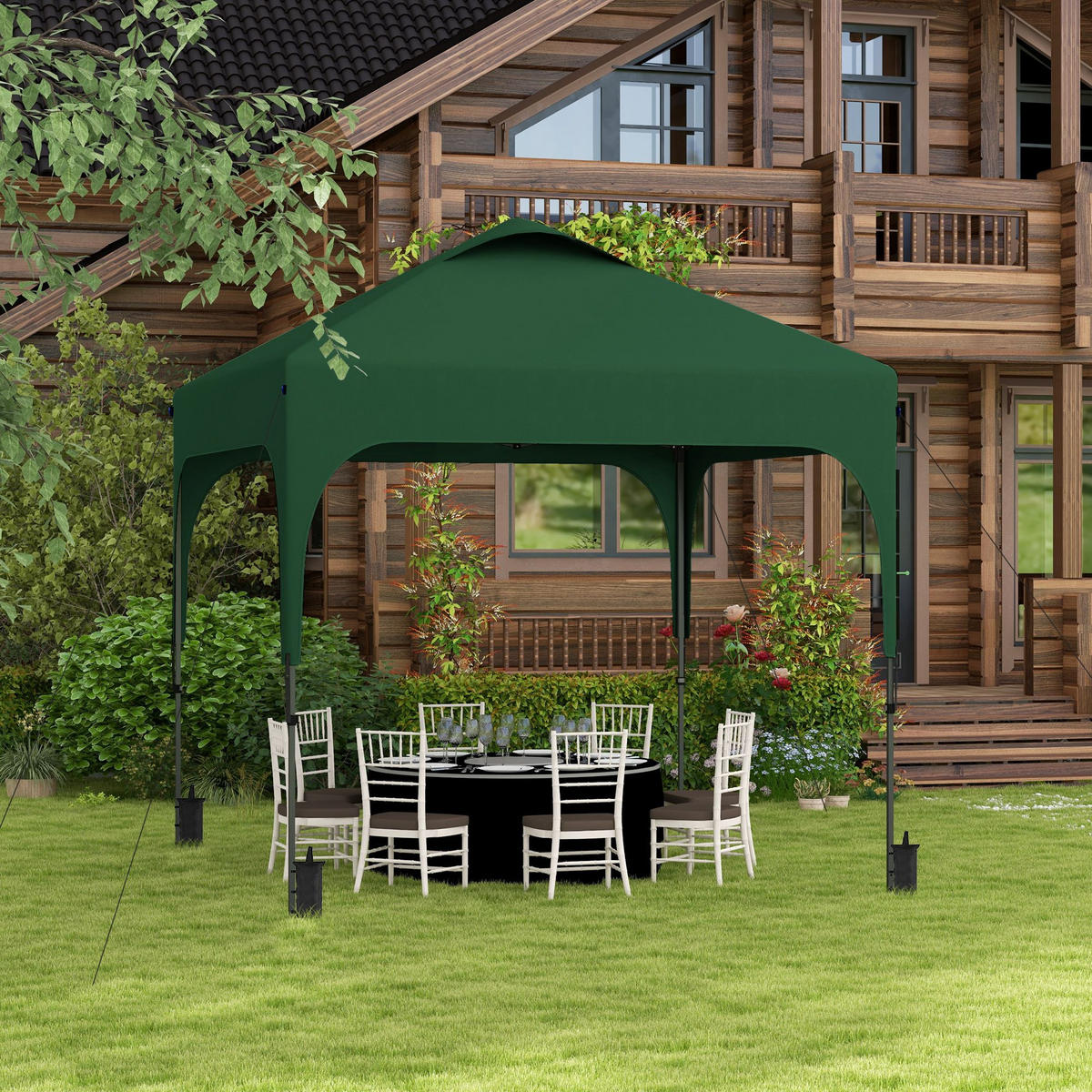 PAVILLON, UV-Schutz 50+, höhenverstellbar, i2,5 x 2,5 x 2,68 m,Grün - Dunkelgrün, Metall (253/268/253cm) - Vallsero