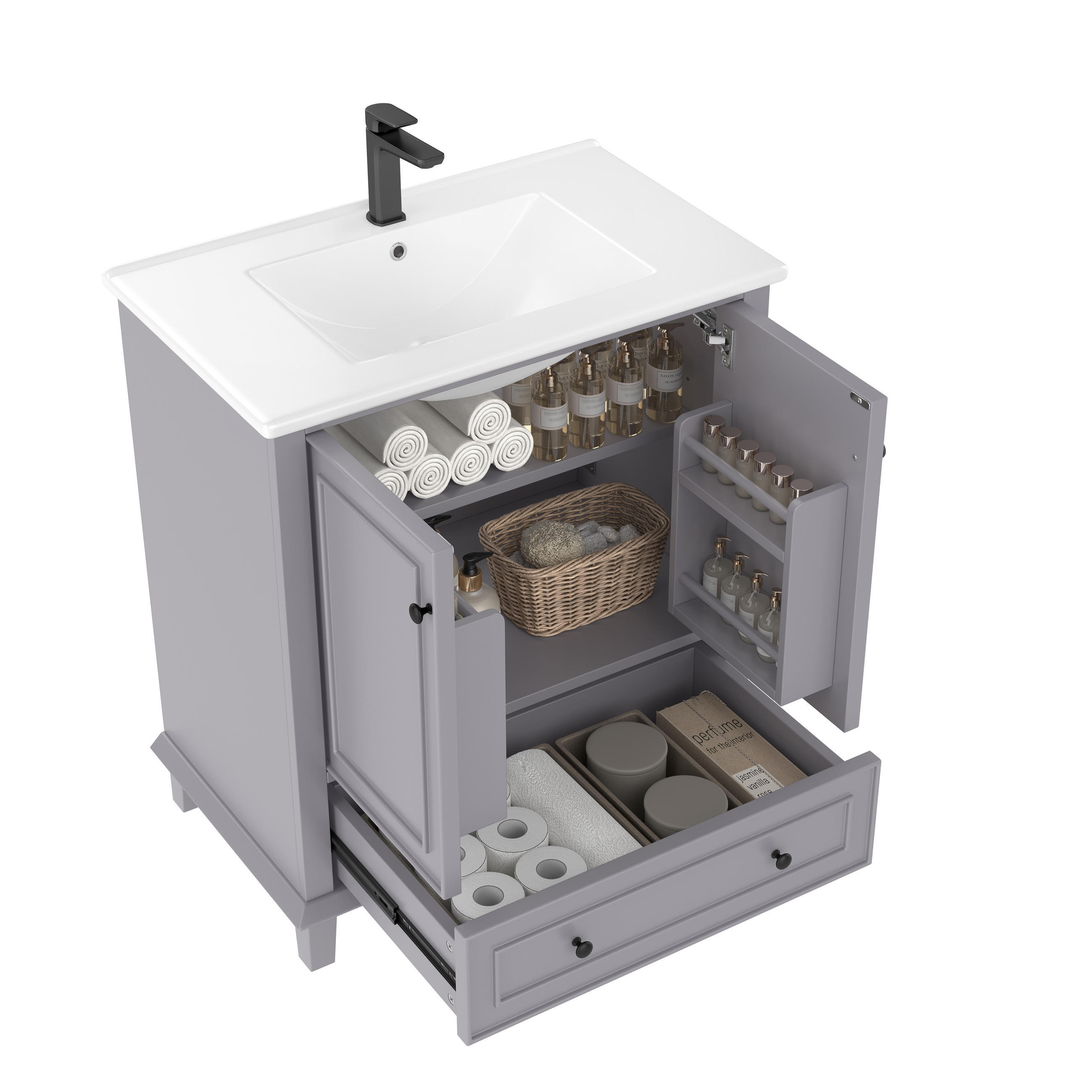 Beauniv Badezimmerschrank Grau 46x87x76 cm