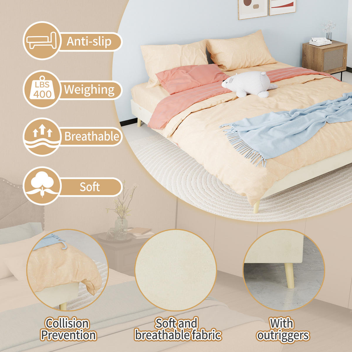 POLSTERBETT 160/200 cm in Beige mit Kopfteil Stoff modernes Design - Beige/Naturfarben, Holzwerkstoff/Textil (160/200cm) - STILVORA