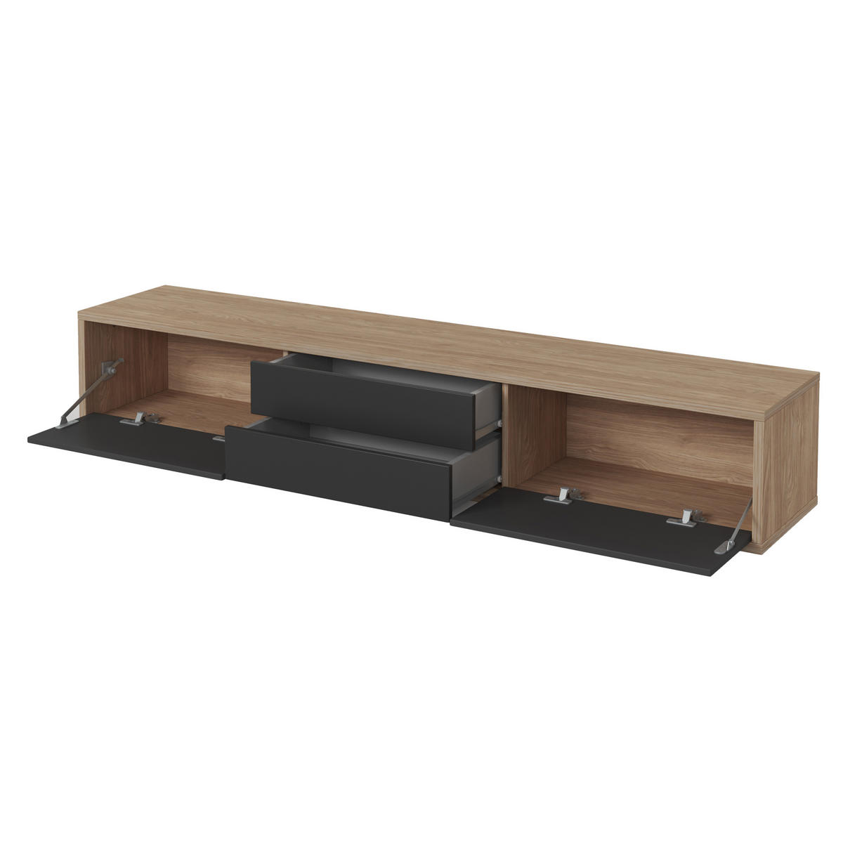 LOWBOARD LIVIA 180x36x32 cm mit 2 Schubladen und 2 Türen Eichefarben - Eichefarben/Anthrazit, Holzwerkstoff (180/32/36cm) - MASSENO