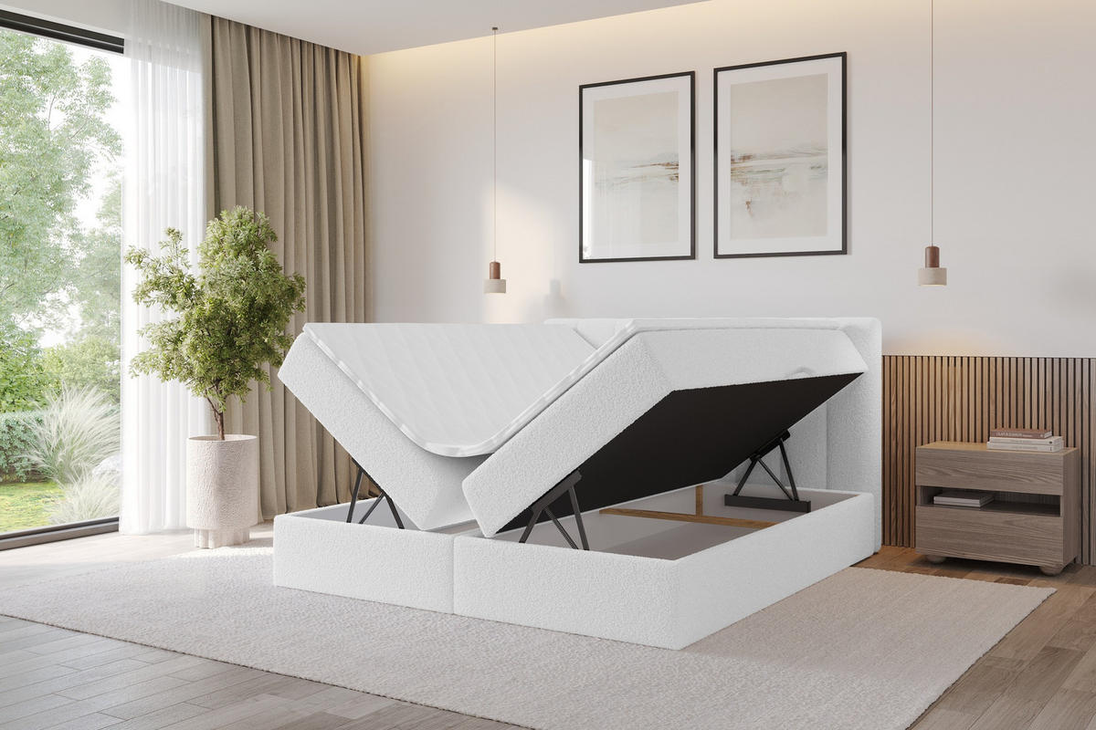 KONTINENTÁLNÍ POSTEL s matrací H3 - OTTA - 140x200 cm Bílá - bílá, kompozitní dřevo (140/200cm) - ALTDECOR