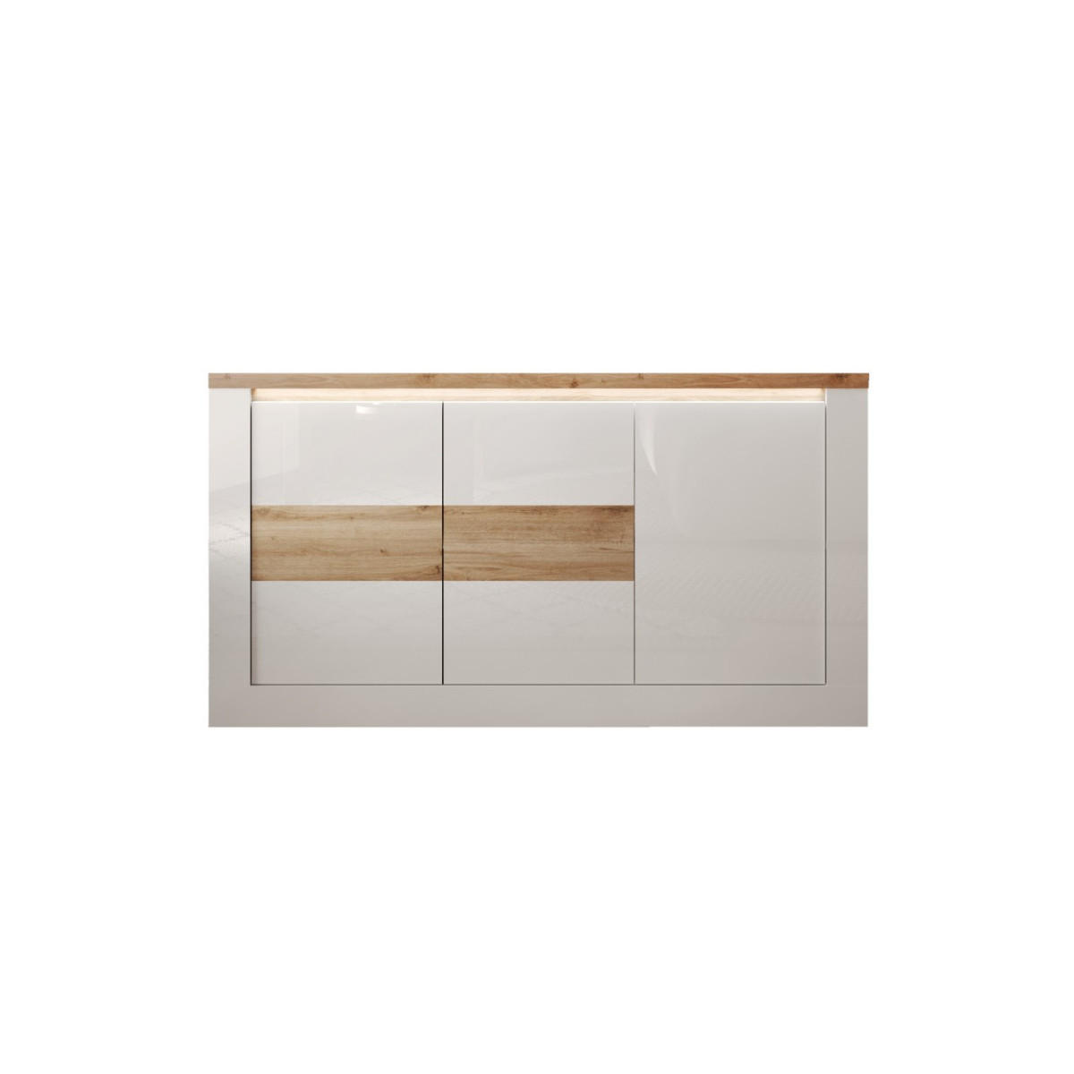 SIDEBOARD 3 Türen LED-Beleuchtung Eichendekor und Weiß 160/43/88 cm - Weiß, Holzwerkstoff (43/88/160cm) - Calicosy