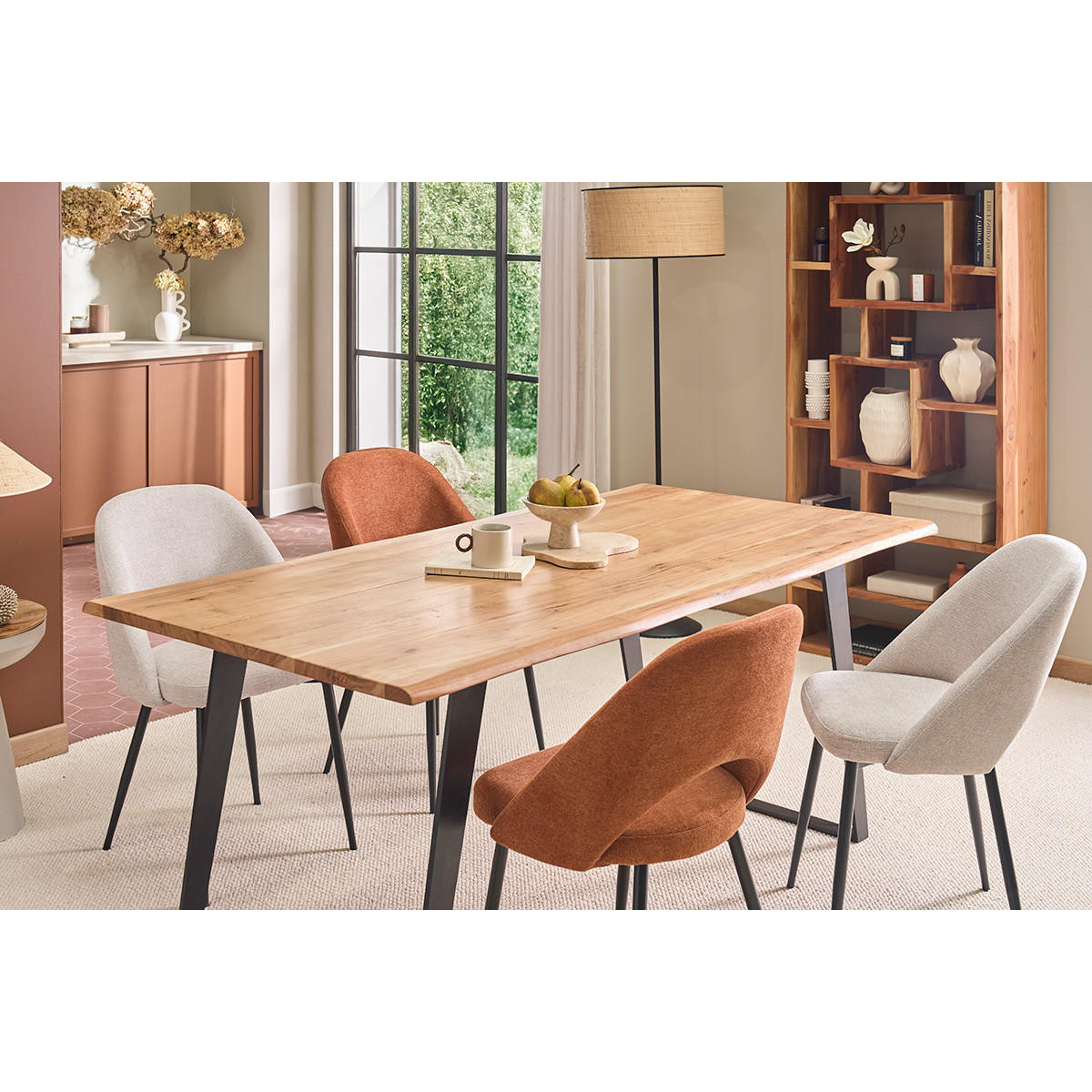 ESSTISCH Akazie Schwarzes Metall L175 KORA - Dunkelbraun, Holz (175/90/76cm) - Miliboo