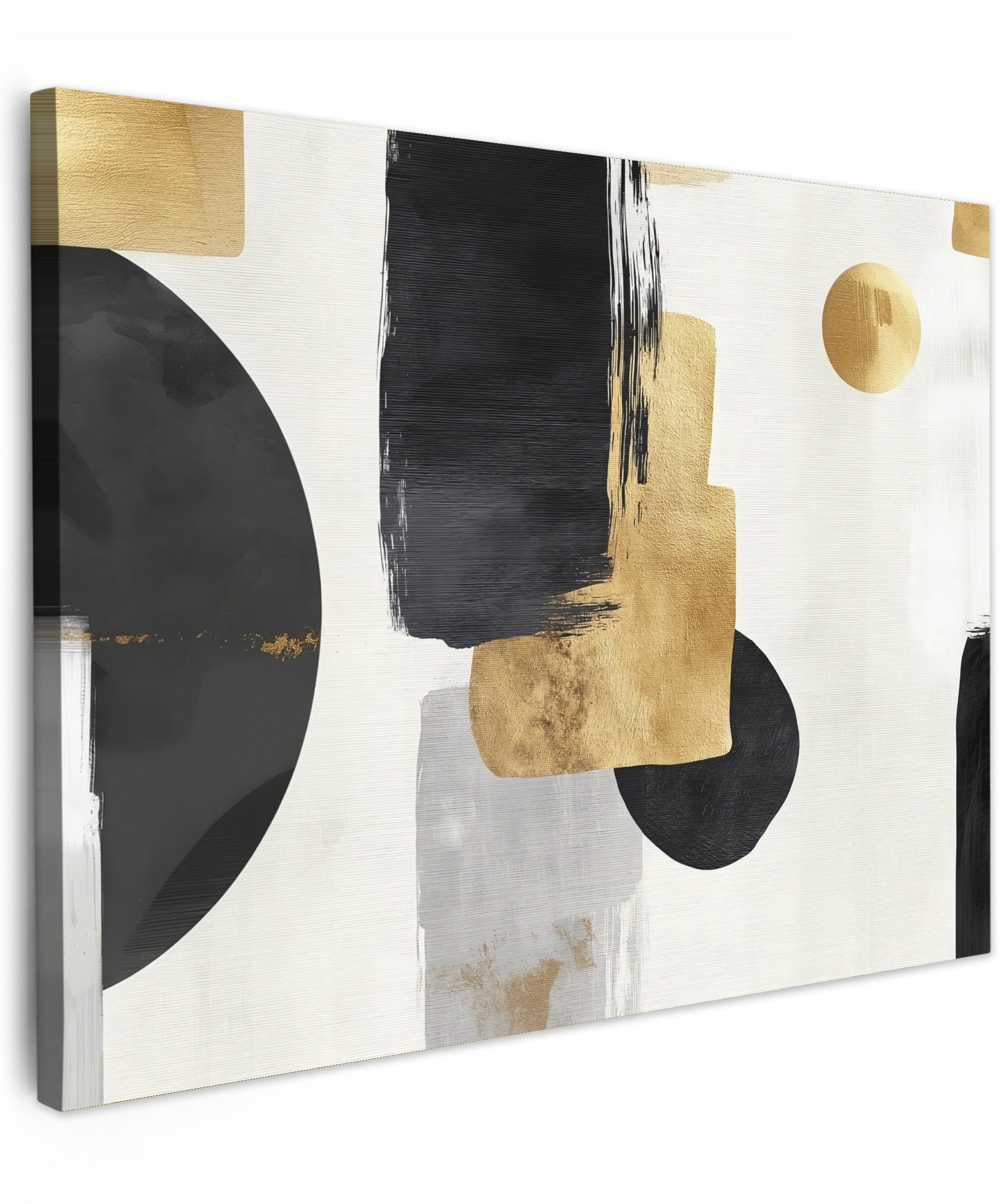 LEINWANDBILD Gold - Rechtecke - Kreise - Abstrakt Wandbilder 80x60 cm - Weiß, Textil (80/60cm) - MuchoWow