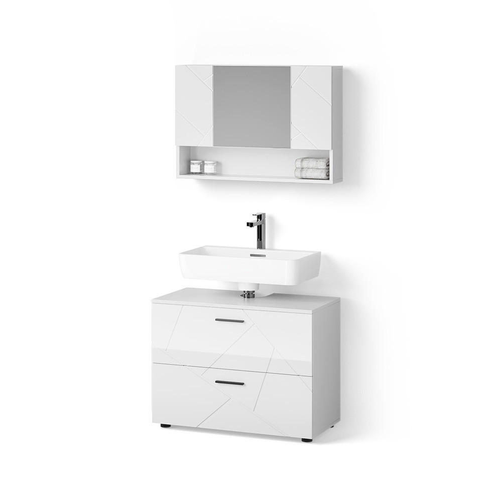 BADMÖBEL-SET Ronco Anthrazit gepunktet 2 Teile, Unterschrank 80 cm - Honigeiche/Anthrazit, Holzwerkstoff (80/58/41cm) - Livinity®