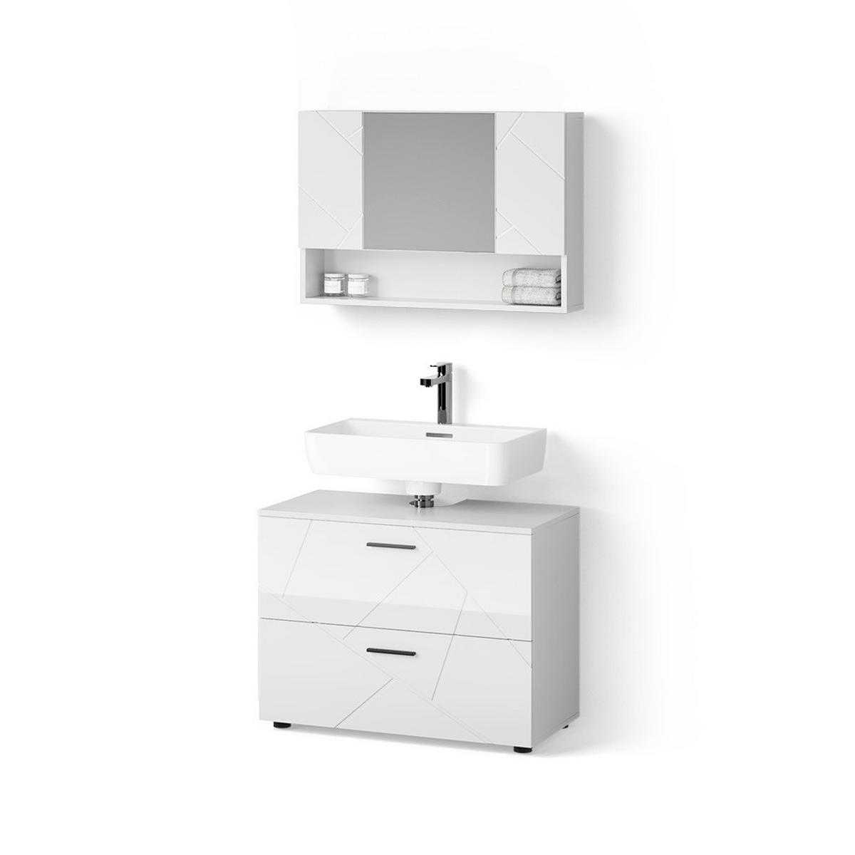 BADMÖBEL-SET Ronco Anthrazit gepunktet 2 Teile, Unterschrank 80 cm - Honigeiche/Anthrazit, Holzwerkstoff (80/58/41cm) - Livinity®