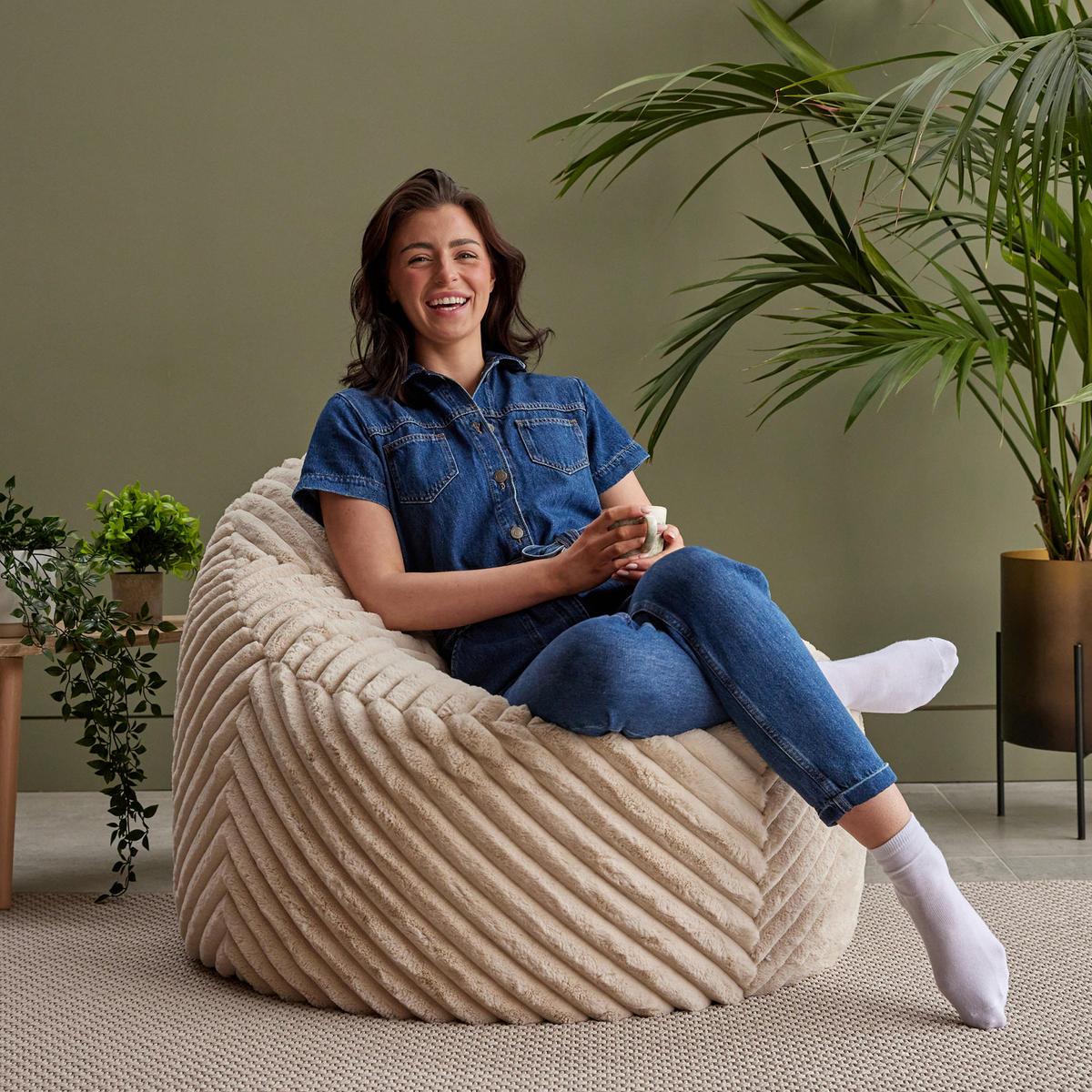 SITZSACK Sessel Kokon aus Kunstfell Cord - Creme, Kunststoff/Textil (87/73/73cm) - icon