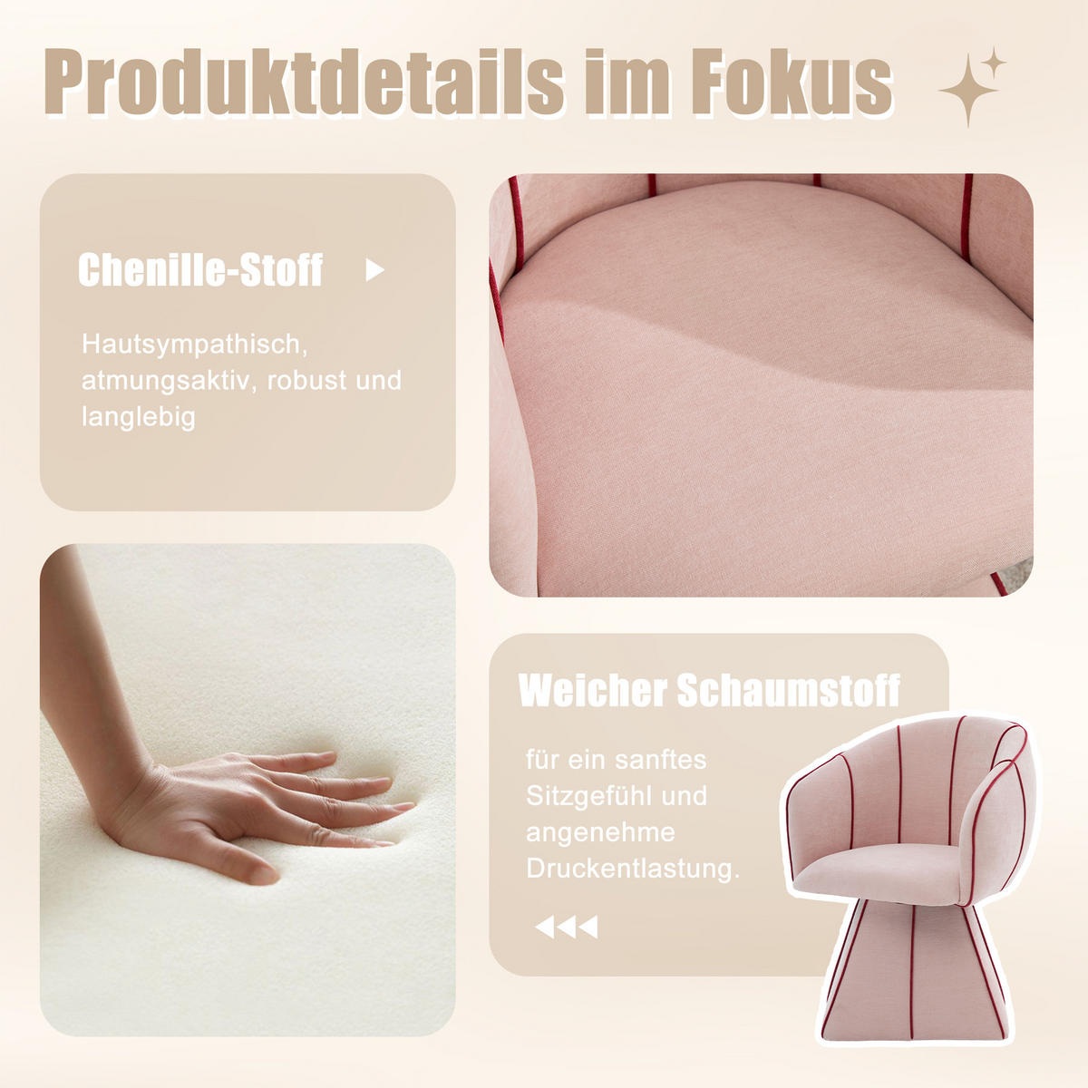 DREHSTUHL Chenille Pink drehbar - Rosa, Holzwerkstoff/Textil (56/74.5/54cm) - WISHDOR