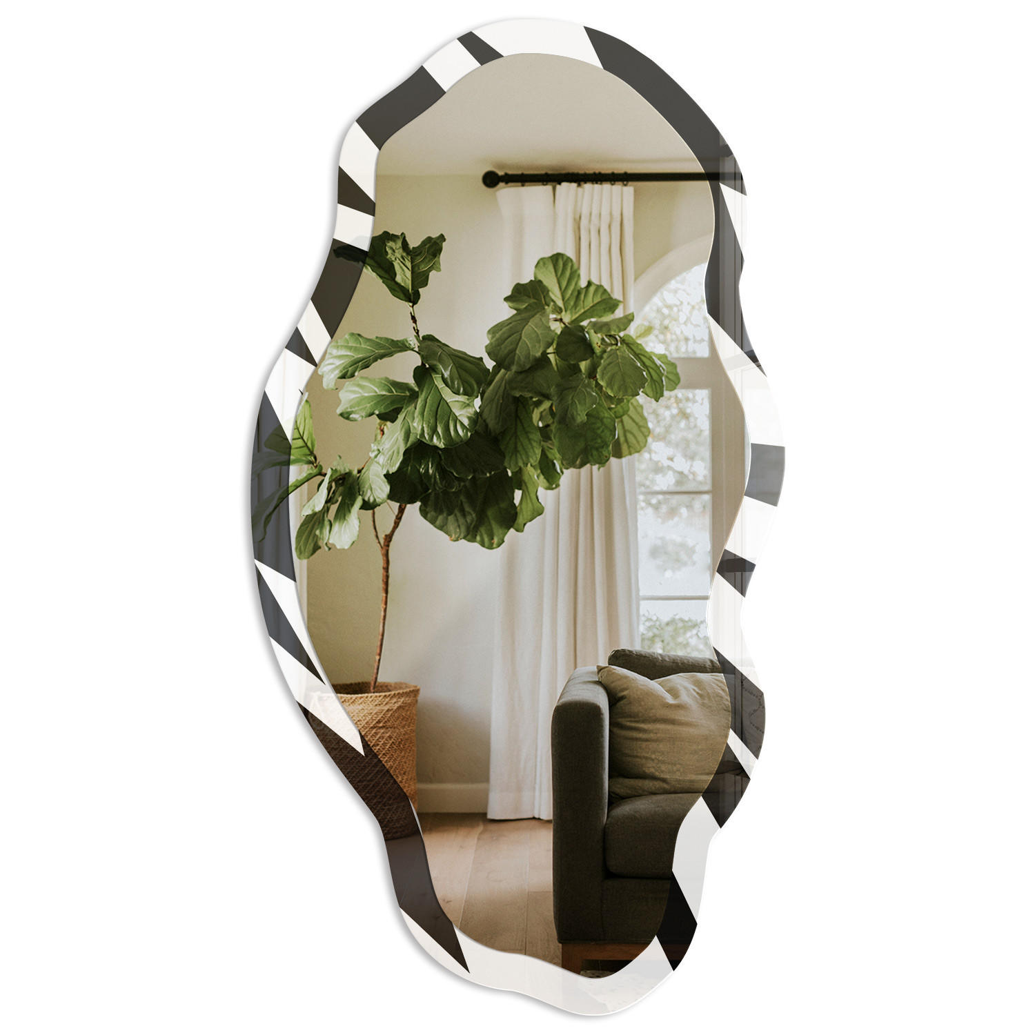 SPIEGEL 90x45 cm asymmetrisch mit Druck - Dynamisches Muster - Transparent, Glas (45/90/0.4cm) - TULUP