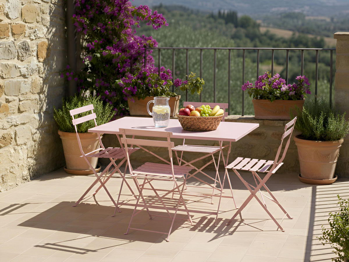 GARTENMÖBEL Set 4-Sitzer klappbar Metall Pastellrosa Fiori - Pink, Metall - Beliani