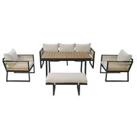 GARTEN-ESSGRUPPE Beige 5-tlg. mit 3er Sofa, 2 Sesseln, Hocker & Esstisch - Beige, Metall - ComfortXL