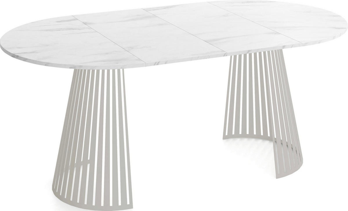 ESSTISCH Naro rund ausziehbar mit Lamellen-Metallgestell in Grau-Beige, Marmor Weiß 100-180/100/76 cm - Kaschmir/Ecru, Holzwerkstoff/Metall (100/176/76cm) - WFL GROUP